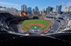 FILE - This is a general view of Petco Park before a baseball game between the San Diego Padres and the St. Louis Cardinals, Friday, June 28, 2019, in San Diego. The Division Series, League Championship Series and World Series will be part of a bubble designed to minimize exposure to the coronavirus. The AL Division Series will be at San Diego's Petco Park and Los Angeles’ Dodger Stadium, and the NL Division Series at Arlington's Globe Life and Houston’s Minute Maid Park. (AP Photo/Orlando Ramirez, File)
