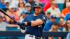 FILE - Milwaukee Brewers' Travis Shaw watches his foul ball during a spring training baseball game against the Los Angeles Dodgers in Phoenix, in this Thursday, March 21, 2019, file photo. Travis Shaw is back in Milwaukee to give the Brewers one more option for their unsettled situation at third base. The Brewers announced Tuesday, Feb. 23, 2021, that Shaw has signed a minor-league contract that includes an invitation to major-league camp.(AP Photo/Sue Ogrocki, File)