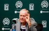 FILE - This May 30, 2017, file photo, shows Jack Nicklaus answering questions during a news conference a few days before the start of the Memorial golf tournament in Dublin, Ohio. The challenge for the PGA Tour is to make it feel different to the players who will be in Dublin, Ohio, the next two weeks. For the first time in 63 years, two PGA Tour events are being held on the same golf course in consecutive weeks. “I think this week we're going to have to be a little bit cautious with the golf course, certainly out of respect to Mr. Nicklaus and the Memorial Tournament being next week,” said Gary Young, the PGA Tour rules official overseeing the Workday Charity Open.(AP Photo/Jay LaPrete, File)