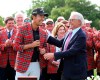 FILE - In this May 26, 2019, file photo, Kevin Na, front left, is congratulated by Charles Schwab after winning the Charles Schwab Challenge golf tournament in Fort Worth, Texas. The Colonial on May 21-24, 2020, is the next event on the PGA Tour schedule. The tournament is trying to prepare without knowing if the new coronavirus will lead to it being canceled. (AP Photo/Richard W. Rodriguez, File)