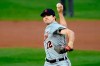 FILE - In this Wednesday, Sept. 23, 2020 file photo, Detroit Tigers pitcher Casey Mize throws to a Minnesota Twins batter during the first inning of a baseball game in Minneapolis. AJ Hinch's success as Detroit's manager may ultimately hinge on the performance of a few highly regarded prospects. Detroit has five of the game's top 25 prospects, according to MLB Pipeline. Right-hander Casey Mize, the top pick in the 2018 draft, made his big league debut last year and went 0-3 with a 6.99 ERA in seven starts.(AP Photo/Jim Mone, File)