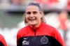 FILE - This is an Aug. 30, 2015, file photo showing Portland Thorns' Nadine Angerer before an NWSL soccer match against the Washington Spirit in Portland, Ore. Former German national team goalkeeper Nadine Angerer has suddenly and unexpectedly found herself on the bench for the Portland Thorns, poised to play as the team navigates injuries at the Challenge Cup tournament. The 42-year-old goalkeeping coach for the Thorns retired from playing five years ago. (AP Photo/Don Ryan, File)