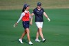 FILE - In this Sunday, Jan. 24, 2021 file photo, Celine Boutier, left, of France, and Annika Sorenstam, of Sweden, chat while walking down the 17th fairway during the final round of the Tournament of Champions LPGA golf tournament in Lake Buena Vista, Fla. Sorenstam will compete on the LPGA this week for the first time since 2008. (AP Photo/Phelan M. Ebenhack, File)
