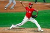 FILE - Texas Rangers relief pitcher Jonathan Hernandez works the sixth inning in a baseball game against the Oakland Athletics in Arlington, Texas, in this Saturday, Sept. 12, 2020, file photo. The Texas Rangers will be without one of their top relievers to start the season after hard-throwing Jonathan Hernandez was shut down from pitching for at least four weeks because of a ligament sprain in his elbow. Rangers general manager Chris Young said Tuesday, March 9, 2021, that an MRI revealed “low-grade UCL sprain” after the right-hander felt something when throwing his last live BP session. (AP Photo/Richard W. Rodriguez, File)