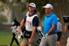 FILE - Stewart Cink, right, walks with his caddie and son, Reagan Cink, down the 18th fairway of the Silverado Resort North Course during the final round of the Safeway Open PGA golf tournament in Napa, Calif., in this Sunday, Sept. 13, 2020, file photo. Cink revealed Wednesday, Nov. 18, he and his wife had the coronavirus in March and didn't realize it until antibody tests were positive in June. (AP Photo/Eric Risberg, File)