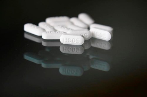 FILE - This Monday, April 6, 2020 file photo shows an arrangement of hydroxychloroquine pills in Las Vegas. According to a study released on Tuesday, April 21, 2020, the malaria drug widely touted by President Donald Trump for treating the new coronavirus showed no benefit in an analysis of its use in U.S. veterans hospitals. There were more deaths among those given hydroxychloroquine versus standard care, researchers report. (AP Photo/John Locher)