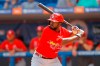 FILE - in this March 11, 2020, file photo, St. Louis Cardinals' Dexter Fowler waits for a pitch from New York Mets pitcher Jacob deGrom during the first inning of a spring training baseball game in Port S. Lucie, Fla. The Los Angeles Angels have acquired veteran outfielder Fowler from the Cardinals for cash or a player to be named later. The clubs announced the deal Thursday, Feb. 4, 2021. (AP Photo/Julio Cortez, File)