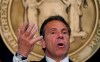 Gov. Andrew Cuomo holds a news conference in New York on Monday, May, 3, 2021, to announce that capacity restrictions for most types of businesses will end statewide beginning May 19. (Timothy A. Clary/Pool via AP)