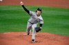 New York Yankees starting pitcher Gerrit Cole throws to a Toronto Blue Jays batter during the first inning of a baseball game in Buffalo, N.Y., Tuesday, Sept. 22, 2020. (AP Photo/Adrian Kraus)