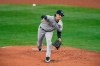 New York Yankees starting pitcher Gerrit Cole throws to a Toronto Blue Jays batter during the first inning of a baseball game in Buffalo, N.Y., Tuesday, Sept. 22, 2020. (AP Photo/Adrian Kraus)