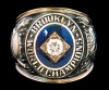 FILE- This photo released by Hunt Auctions shows broadcaster Vin Scully's the 1955 Brooklyn Dodgers World Series Championship ring. Items from the personal collection of the Hall of Fame broadcaster sold at auction for over $2 million after online bidding ended Wednesday, Sept. 23, 2020. The A Brooklyn Dodgers ring presented to Scully in the 1950s sold for $184,475. (Hunt Auctions via AP, File)