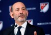 FILE - In this April 18, 2019, file photo, Major League Soccer Commissioner Don Garber speaks at a news conference in Los Angeles. The big unknown for Sacramento Republic FC is how long MLS will wait for the franchise to put together a new lead investor group when so many other cities seem to be chomping for a chance at an expansion team. Commissioner Garber has expressed his support for the viability of the Sacramento market. (AP Photo/Alex Gallardo, File)