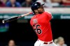 FILE - In this Sept. 18, 2019, file photo, Cleveland Indians' Yasiel Puig watches his ball after hitting the game-winning RBI-single in the 10th inning in a baseball game against the Detroit Tigers in Cleveland. The free agent outfielder and the Atlanta Braves have agreed to a one-year deal, a person with knowledge of the deal said Tuesday, July 14, 2020. (AP Photo/Tony Dejak, File)