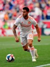 FILE - In this May 19, 2019, file photo, Atlanta United forward Hector Villalba moves the ball up the pitch during the second half of an MLS soccer match against the New York Red Bulls in Harrison, N.J. Atlanta United has given up another key player from its MLS Cup team, selling popular midfielder Hector 
