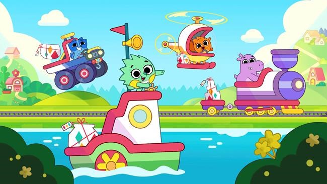 This image released by Guru Studio shows, from left, Axel the raccoon, Suki the hedgehog, Hazel the cat and Tibor the hippo, from the series