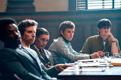 This image released by Netflix shows , from left, Yahya Abdul-Mateen, Ben Shenkman, Mark Rylance, Eddie Redmayne and Alex Sharp in a scene from 