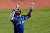 Toronto Blue Jays' Lourdes Gurriel Jr. celebrates his two-run home run against Baltimore Orioles pitcher Keegan Akin during the third inning of a baseball game, Sunday, Sept. 27, 2020, in Buffalo, N.Y. (AP Photo/Jeffrey T. Barnes)