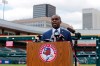Buffalo Mayor Byron Brown addresses the media during a press conference announcing the Toronto Blue Jays will play their 2020 home games at Sahlen Field, their Triple-A affiliate, Friday, July 24, 2020, in Buffalo N.Y. (AP Photo/Jeffrey T. Barnes)