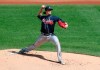 Atlanta Braves starting pitcher Kyle Wright throws against the New York Mets during the first inning of a baseball game, Sunday, Sept. 20, 2020, in New York. (AP Photo/Noah K. Murray)