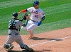 Miami Marlins catcher Ryan Lavarnway, left, prepares to tag out New York Mets' Michael Conforto (30) at the plate during the fifth inning of a baseball game at Citi Field, Sunday, Aug. 9, 2020, in New York. (AP Photo/Kathy Willens)