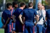FILE - In this Wednesday, Jan. 8, 2020, file photo, Gregg Berhalter, right, head coach of the U.S. Men's National Soccer team, instructs some of his players during drills in Bradenton, Fla. The fallout of the coronavirus pandemic could benefit the U.S. soccer team when World Cup qualifying begins in North and Central America and the Caribbean. “If we go to qualifying in empty stadiums, that’s going to change that dynamic considerably, some for the positive and some for the worse,” Berhalter said Tuesday, July 21, 2020. (AP Photo/Chris O'Meara, File)