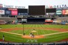 New York Yankees starting pitcher J.A. Happ throws to Miguel Andujar during the first inning of an intrasquad baseball game Monday, July 6, 2020, at Yankee Stadium in New York. (AP Photo/Kathy Willens)