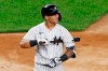 New York Yankees' Gleyber Torres reacts after he struck out looking during the second inning of the team's baseball game against the Atlanta Braves, Wednesday, Aug. 12, 2020, in New York. (AP Photo/Kathy Willens)
