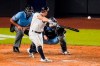 New York Yankees' Brett Gardner hits a two-run home run during the fourth inning during the fourth inning of a baseball game against the Toronto Blue Jays Thursday, Sept. 17, 2020, in New York. The Yankees won 13-2. (AP Photo/Frank Franklin II)