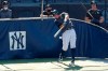 New York Yankees' Aaron Judge bats in the cage during summer baseball training Sunday, July 5, 2020, at Yankee Stadium in New York. (AP Photo/Kathy Willens)