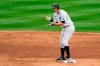 New York Yankees' DJ LeMahieu celebrates at second base after hitting a two-run double during the sixth inning of a baseball game against the Florida Marlins at Yankee Stadium, Saturday, Sept. 26, 2020, in New York. (AP Photo/Corey Sipkin)