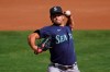 Seattle Mariners' Marco Gonzales pitches against the Oakland Athletics during the first inning of a baseball game in Oakland, Calif., Sunday, Sept. 27, 2020. (AP Photo/Jeff Chiu)
