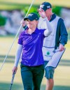 Austin Ernsts celebrates her win with her fiancé Jason Dods during the final round of the LPGA golf tournament in Ocala, Fla., Sunday, March 7, 2021. (Alan Youngblood/Ocala Star-Banner via AP)