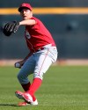 Cincinnati Reds starting pitcher Trevor Bauer (27) throws long tosses, Saturday, Feb. 15, 2020, at the Reds spring training baseball facility in Goodyear, Ari.z. (Kareem Elgazzar/The Cincinnati Enquirer via AP)