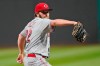 Cincinnati Reds starting pitcher Wade Miley delivers in the first inning of a baseball game against the Cleveland Indians, Friday, May 7, 2021, in Cleveland. (AP Photo/Tony Dejak)