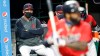Cleveland Indians manager Terry Francona, left, watches as Cleveland Indians' Delino DeShields bats in the fifth inning in a baseball game against the Chicago Cubs, Tuesday, Aug. 11, 2020, in Cleveland. (AP Photo/Tony Dejak)