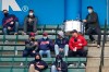 Black Keys drummer and life-long Indians fan Patrick Carney pounds on the drum in the first inning of a baseball game between the Kansas City Royals and the Cleveland Indians, Monday, April 5, 2021, in Cleveland. With long-time drummer John Adams recovering from heart surgery and unable to attend his first opener in Cleveland in 48 years, Carney will fill in during the home opener. (AP Photo/Tony Dejak)