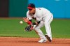 Cleveland Indians' Andres Gimenez fields a ball hit by Detroit Tigers' JaCoby Jones during the sixth inning in a baseball game, Friday, April 9, 2021, in Cleveland. Jones was out at first. (AP Photo/Tony Dejak)