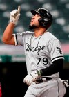 Chicago White Sox's Jose Abreu looks up after hitting a solo home run in the seventh inning in a baseball game against the Cleveland Indians, Tuesday, April 20, 2021, in Cleveland. (AP Photo/Tony Dejak)