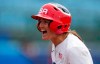 United States' Haylie McCleney reacts during the softball game between the United States and Canada at the 2020 Summer Olympics, Thursday, July 22, 2021, in Fukushima , Japan. (AP Photo/Jae C. Hong)