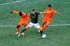 Portland Timbers midfielder Blake Bodily, middle, works for the ball against Houston Dynamo's Oscar Boniek Garcia, left, and Marcelo Palomino during an MLS soccer match Saturday, April 24, 2021, in Portland, Ore. (Sean Meagher/The Oregonian via AP)
