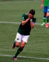 Portland Timbers midfielder Diego Valeri reacts after a missed penalty kick during an MLS soccer match against the Seattle Sounders in Portland, Ore., Sunday, May 9, 2021. (Sean Meagher/The Oregonian via AP)