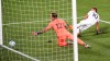 Real Salt Lake forward Corey Baird, right, scores past Portland Timbers goalkeeper Steve Clark, left,during the first half of an MLS soccer match in Portland, Ore., Saturday, Aug. 29, 2020. P Photo/Steve Dykes)
