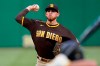 San Diego Padres starting pitcher Joe Musgrove delivers during the first inning of the team's baseball game against the Pittsburgh Pirates in Pittsburgh, Wednesday, April 14, 2021. (AP Photo/Gene J. Puskar)