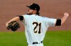 Pittsburgh Pirates starting pitcher JT Brubaker delivers during the first inning of the team's baseball game against the Chicago White Sox in Pittsburgh, Wednesday, Sept. 9, 2020. To commemorate Roberto Clemente Day, the Pirates all are wearing Clemente's No. 21. (AP Photo/Gene J. Puskar)