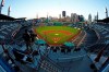 The Cleveland Indians and the Pittsburgh Pirates play an exhibition baseball game at PNC Park in Pittsburgh, Saturday, July 18, 2020. (AP Photo/Gene J. Puskar)