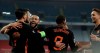 Netherlands' Steven Berghuis, left, Memphis Depay, laughing, and Luuk de Jong, right, celebrate with Georginio Wijnaldum who scored his side's second goal during the Nations League soccer match between Poland and The Netherlands at Silesian Stadium in Chorzow, Poland, Wednesday, Nov. 18, 2020. (AP Photo/Czarek Sokolowski)