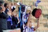 Real Sociedad's Martin Zubimendi celebrates with the trophy after winning the final of the 2020 Copa del Rey, or King's Cup, soccer match between Athletic Bilbao and Real Sociedad at Estadio de La Cartuja in Sevilla, Spain, Saturday April 3, 2021. The game is the rescheduled final of the 2019-2020 competition which was originally postponed due to the coronavirus pandemic. (AP Photo/Angel Fernandez)