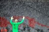 Snow falls as PSG's goalkeeper Keylor Navas reacts after the Champions League quarterfinal soccer match between Bayern Munich and Paris Saint Germain in Munich, Germany, Wednesday, April 7, 2021. PSG won 3-2. (AP Photo/Matthias Schrader)