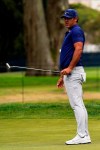 Brooks Koepka reacts after missing a putt on the second hole during the third round of the PGA Championship golf tournament at TPC Harding Park Saturday, Aug. 8, 2020, in San Francisco. (AP Photo/Jeff Chiu)
