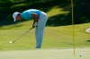 Jordan Spieth reacts after missing a birdie chip in on the 18th green during the third round of the Charles Schwab Challenge golf tournament at the Colonial Country Club in Fort Worth, Texas, Saturday, June 13, 2020. (AP Photo/David J. Phillip)